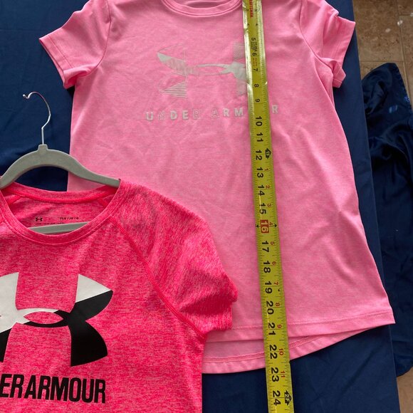 Under Armour pink dri fit short sleeve shirt womens size YM & YLG - Picture 10 of 11